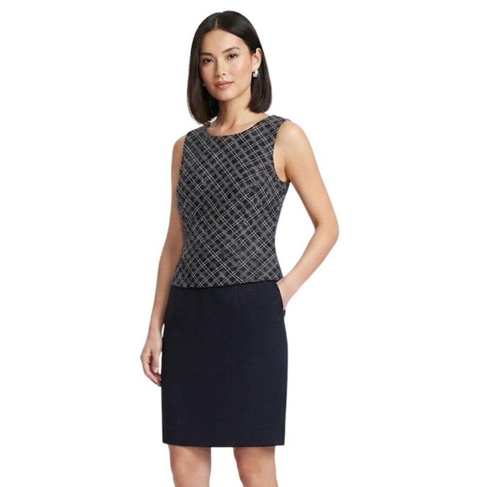 DressBarn Sheath Sleeveless Midi Plaid Dress Professional Office Business Large